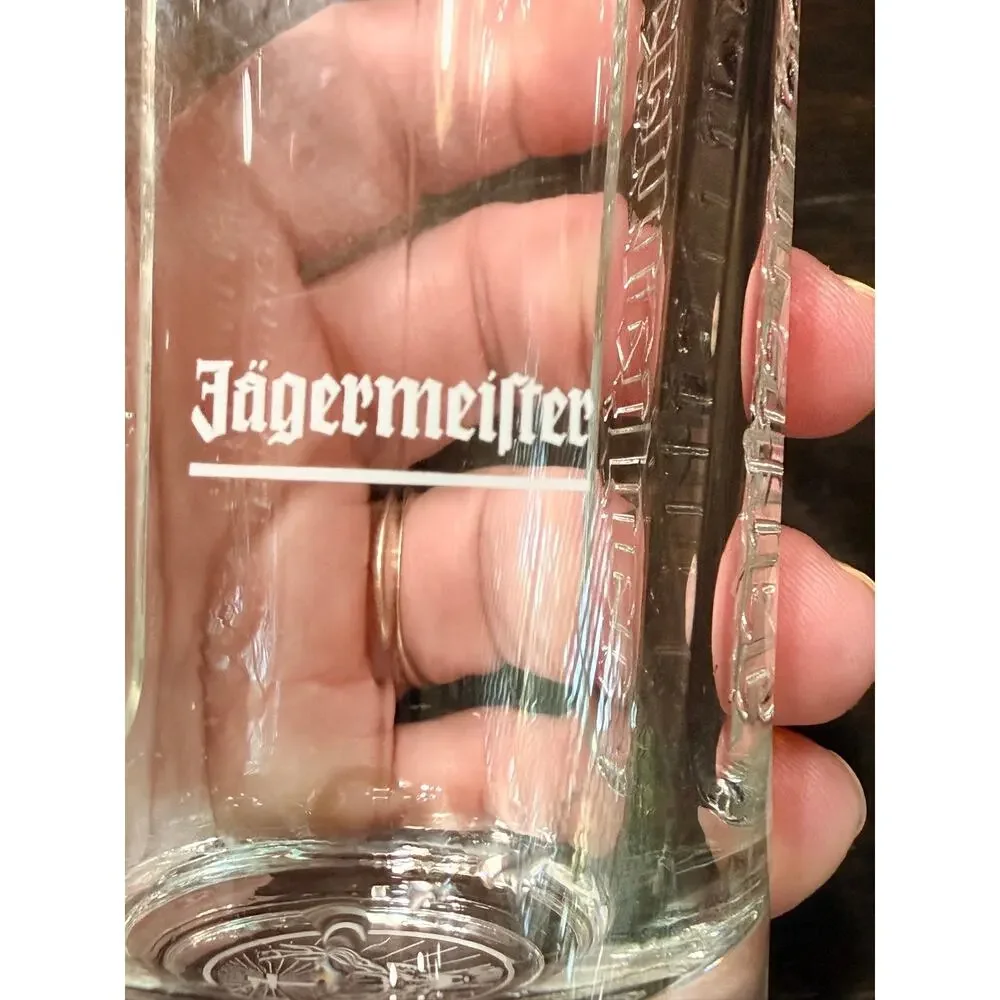 Jagermeister Tall Embossed Shot Glass 0.1L Stag Logo Bottom Clear Barware